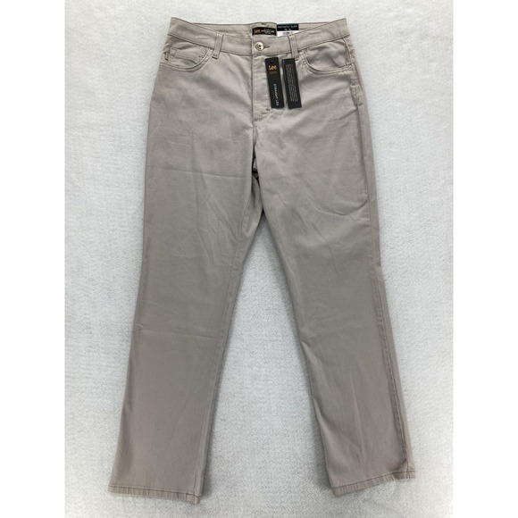 Lee Pants Womens 12 Medium Khaki Relaxed Fit Straight Leg High Rise Stretch NWT - Picture 1 of 14